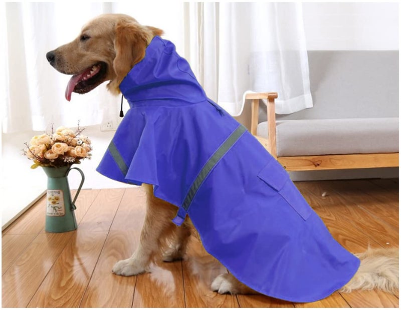 Mikayoo Large Dog Raincoat Adjustable Pet Waterproof Clothes Lightweight Rain Jacket Poncho Hoodies with Strip Reflective(Dark Blue,L) - Image 2